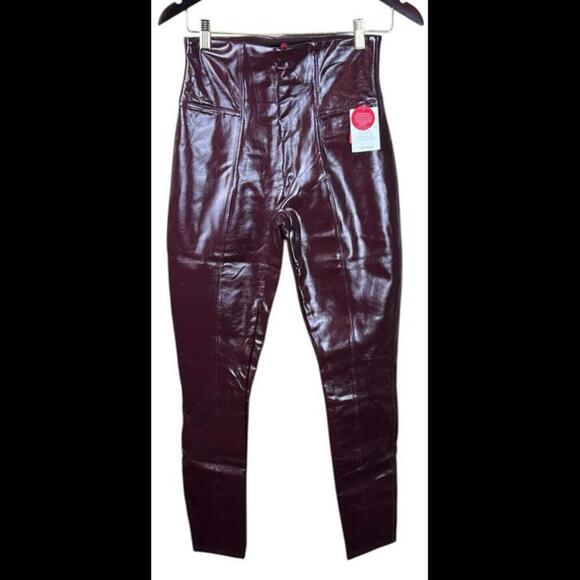 NWT Spanx Faux Patent Leather Shiny Leggings | Ruby Burgundy |‎ Medium - Picture 1 of 5